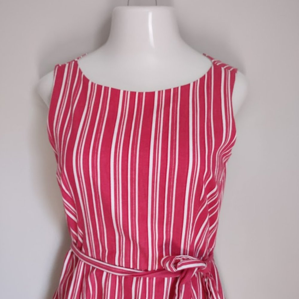 Lands' End Red and White Striped Sleeveless Cotton Dress Size 8 - Picture 3 of 7
